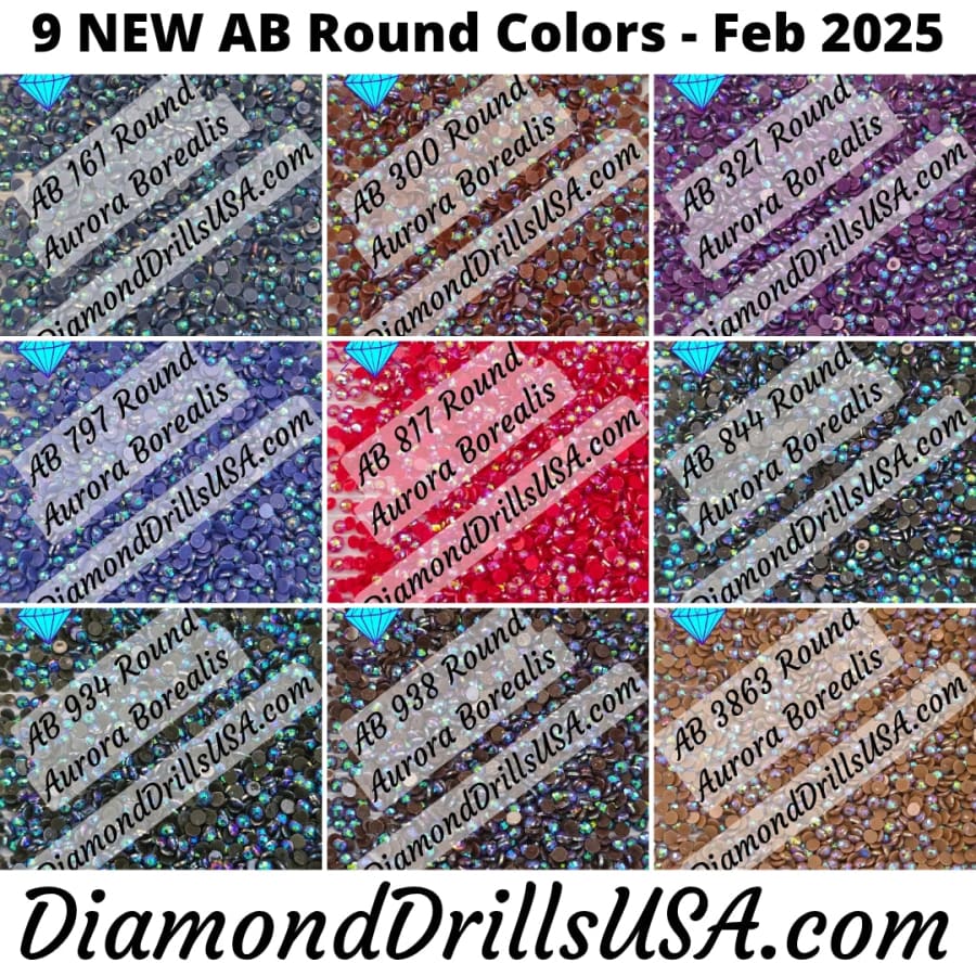 AB ROUND Feb 2025 Set - 9 Colors Aurora Borealis Diamond