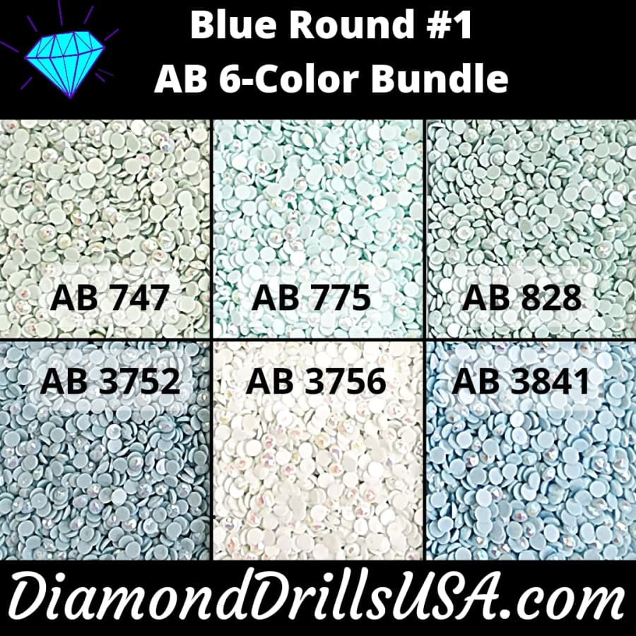 AB Round Bundle Blue #1 6 AB Colors Aurora Borealis Diamond