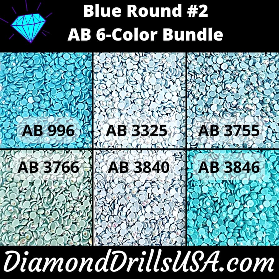 AB Round Bundle Blue #2 6 AB Colors Aurora Borealis Diamond