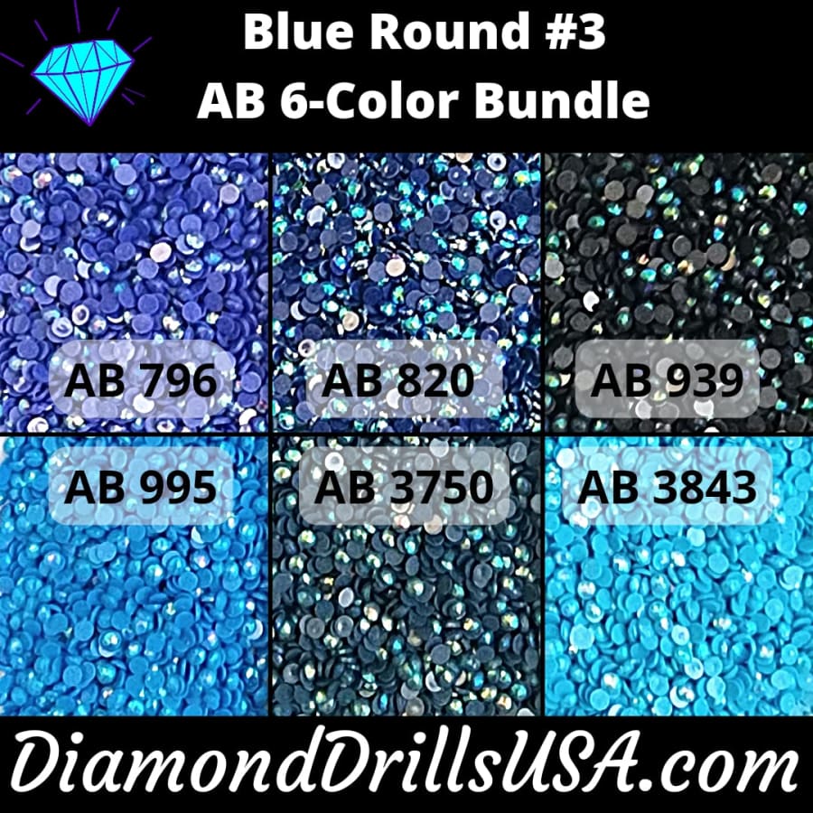 AB Round Bundle Blue #3 6 AB Colors Aurora Borealis Diamond