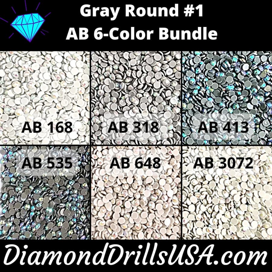 AB Round Bundle Gray #1 6 AB Colors Aurora Borealis Diamond