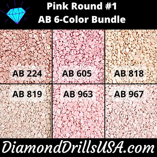 AB Round Bundle Pink #1 6 AB Colors Aurora Borealis Diamond