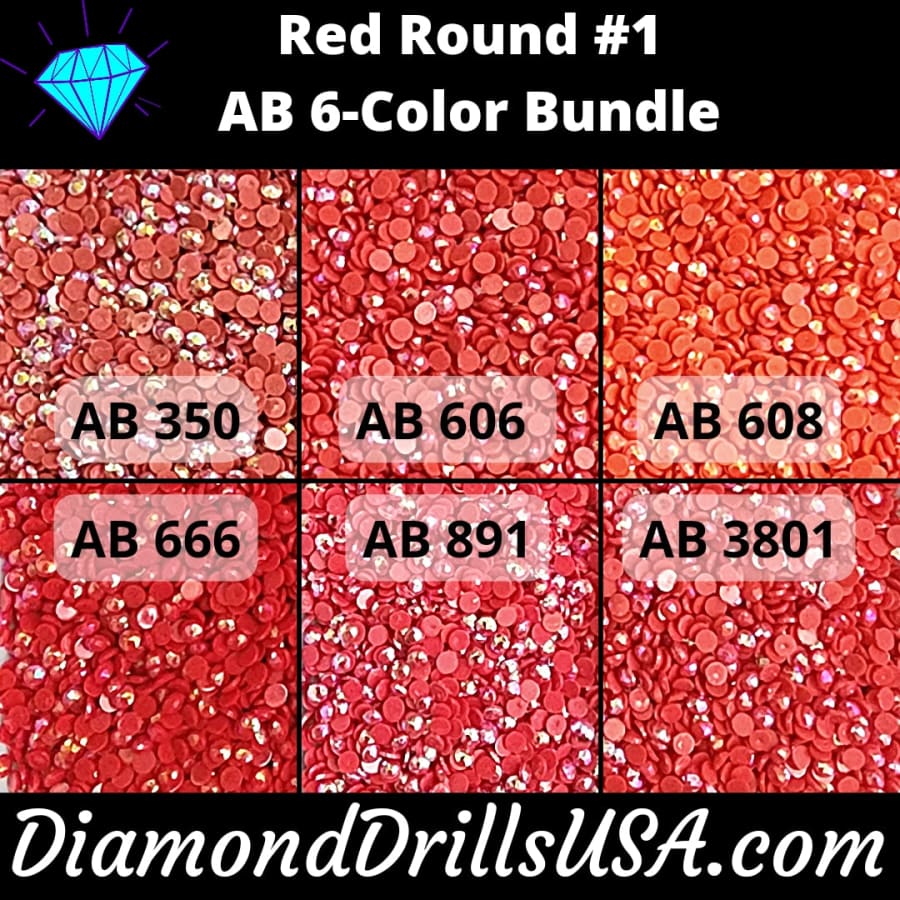 AB Round Bundle Red #1 6 AB Colors Aurora Borealis Diamond
