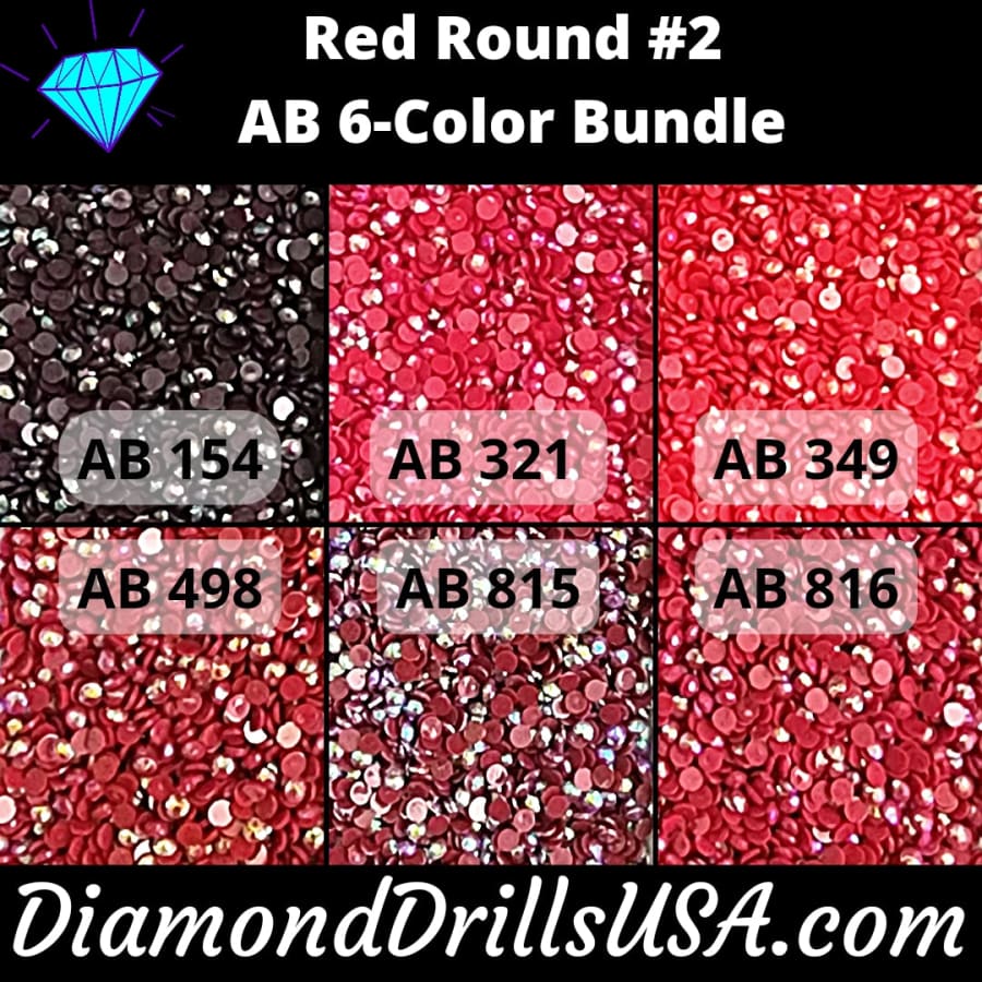 AB Round Bundle Red #2 6 AB Colors Aurora Borealis Diamond