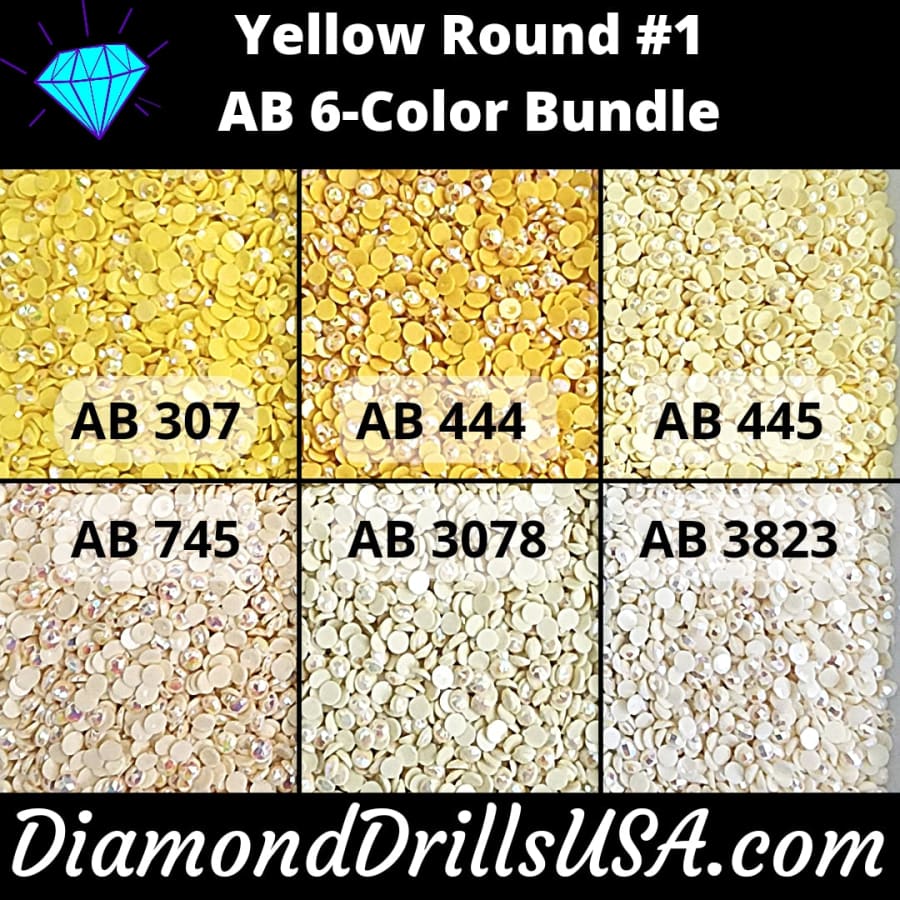 AB Round Bundle Yellow #1 6 AB Colors Aurora Borealis