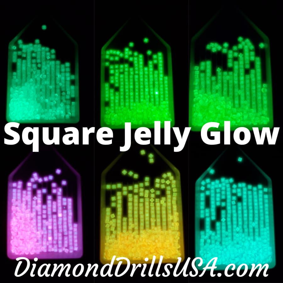 ALL 6 Jelly SQUARE GLOW in the Dark UV 5D Diamond Painting Drills Beads  Loose Bulk
