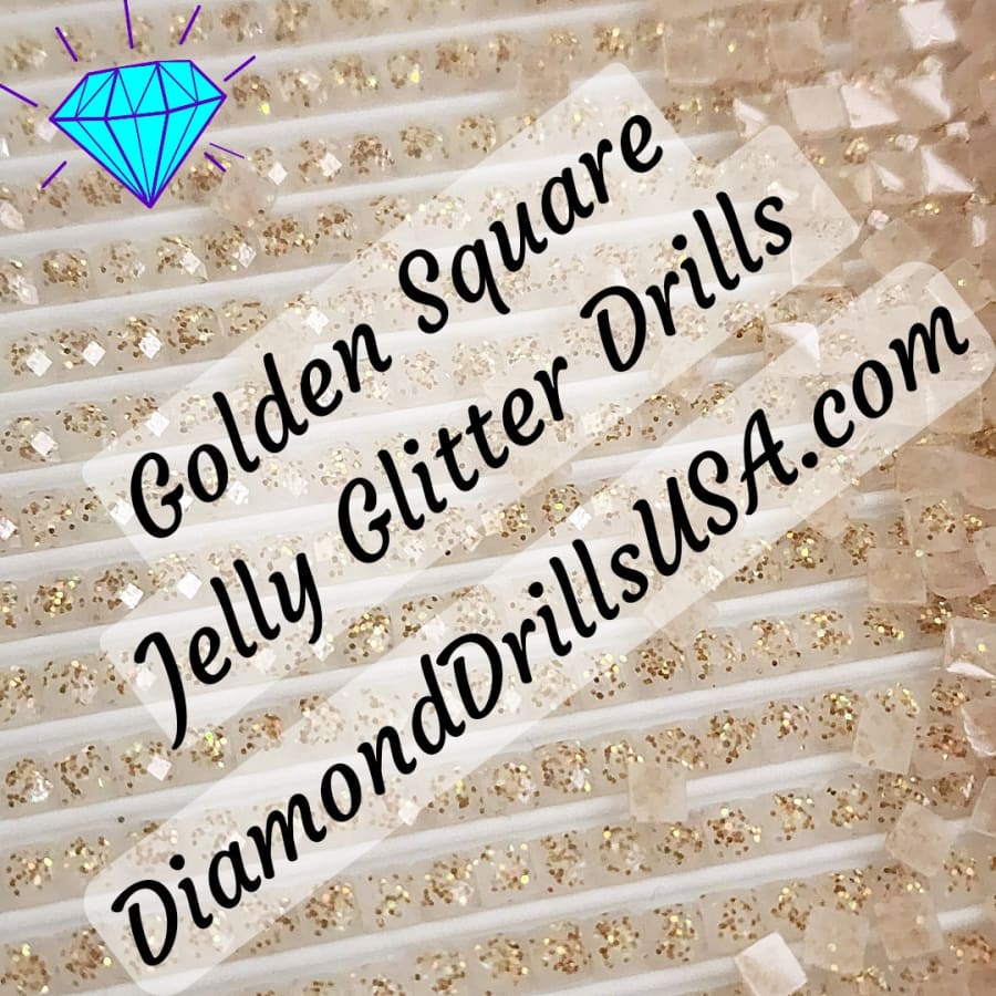 Golden Jelly Glitter SQUARE Diamond Painting Drills Gold 01