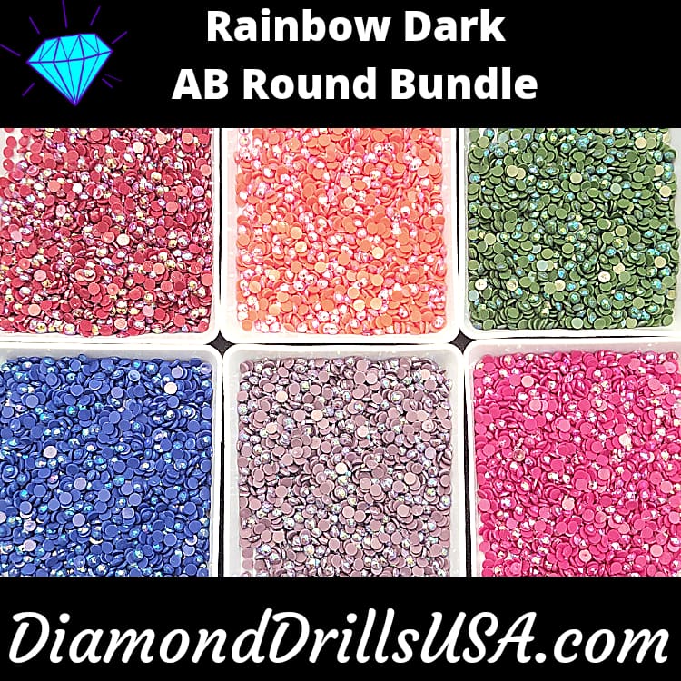 Rainbow Dark AB ROUND Bundle 6 AB Colors Aurora Borealis