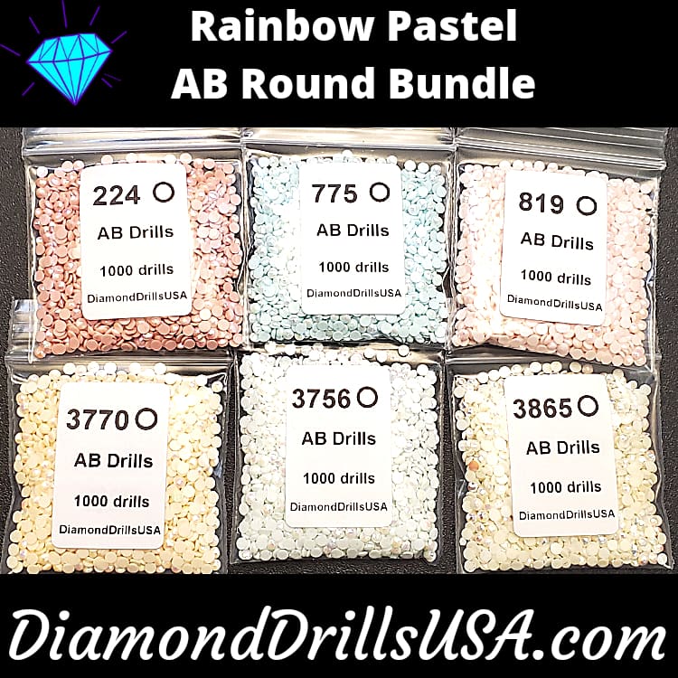Rainbow Pastel AB ROUND Bundle 6 AB Colors Aurora Borealis