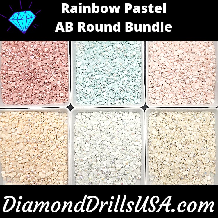Rainbow Pastel AB ROUND Bundle 6 AB Colors Aurora Borealis