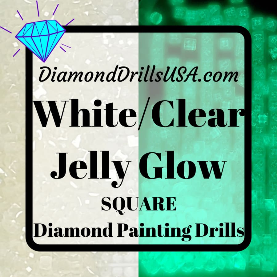 White/Clear Jelly SQUARE GLOW in the Dark UV 5D Diamond
