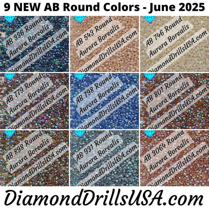 DiamondDrillsUSA - AB ROUND June 2025 Set - 9 Colors Aurora Borealis ...