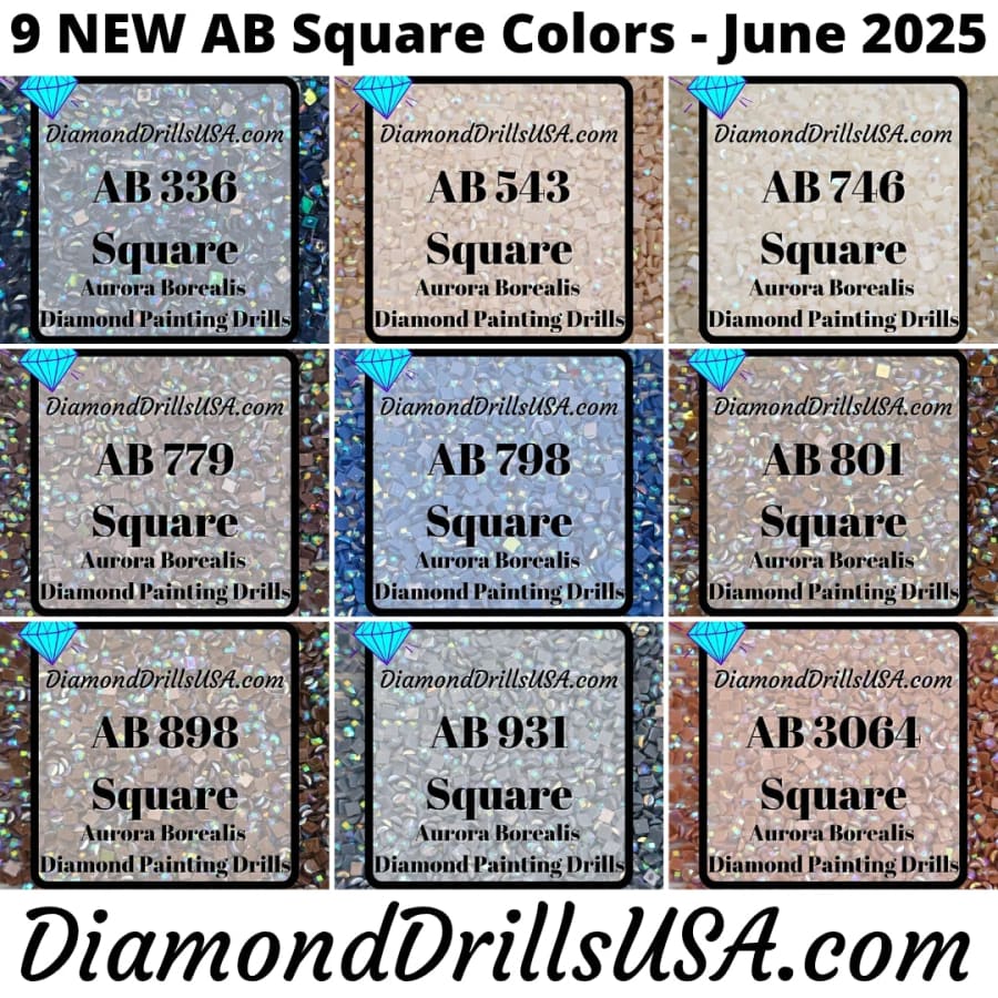 DiamondDrillsUSA - AB SQUARE June 2025 Set - 9 Colors Aurora Borealis ...