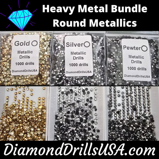 Heavy Metal Bundle 3 Metallic ROUND Drills Gold Silver Pewter Diamond Painting Drills Beads