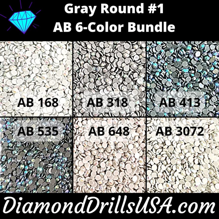 AB Round Bundle Gray #1 6 AB Colors Aurora Borealis Diamond 