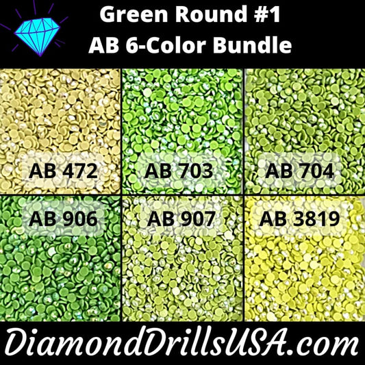 AB Round Bundle Green #1 6 AB Colors Aurora Borealis Diamond