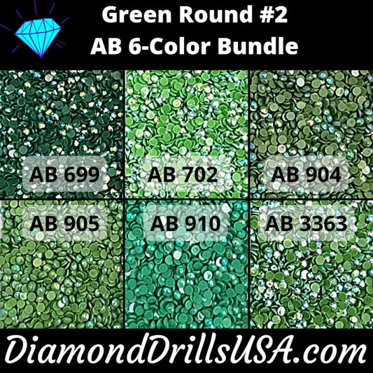 AB Round Bundle Green #2 6 AB Colors Aurora Borealis Diamond