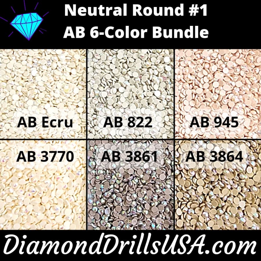 AB Round Bundle Neutral #1 6 AB Colors Aurora Borealis 