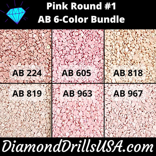 AB Round Bundle Pink #1 6 AB Colors Aurora Borealis Diamond 