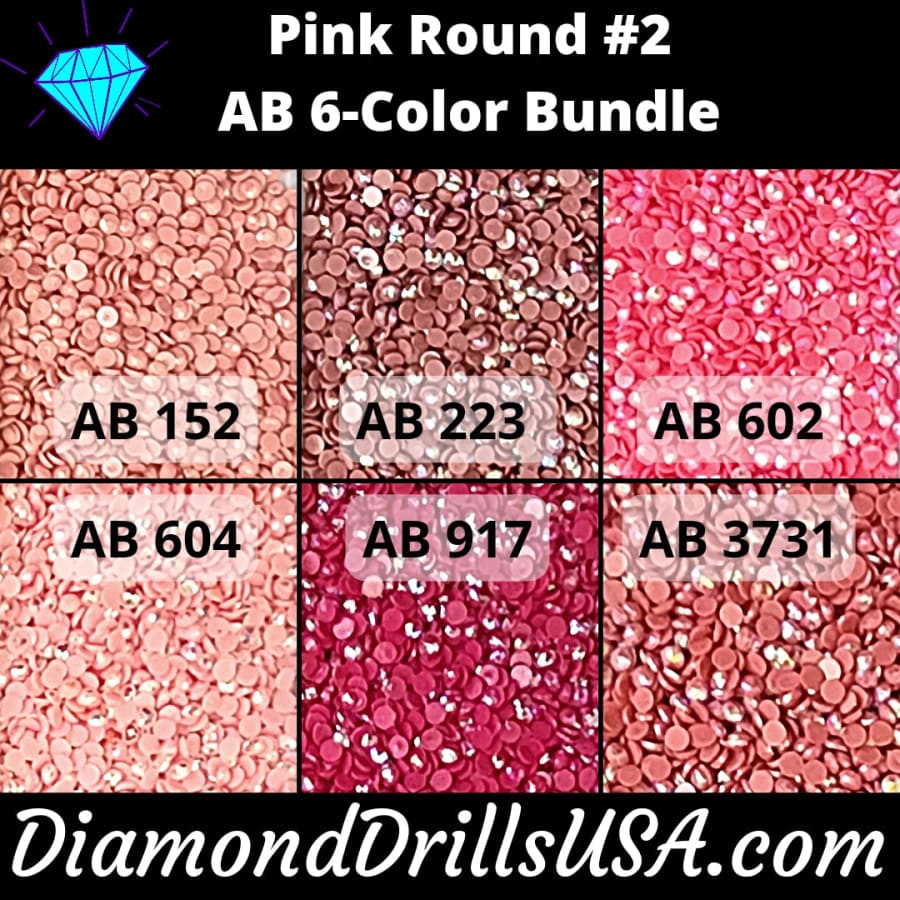 AB Round Bundle Pink #2 6 AB Colors Aurora Borealis Diamond 