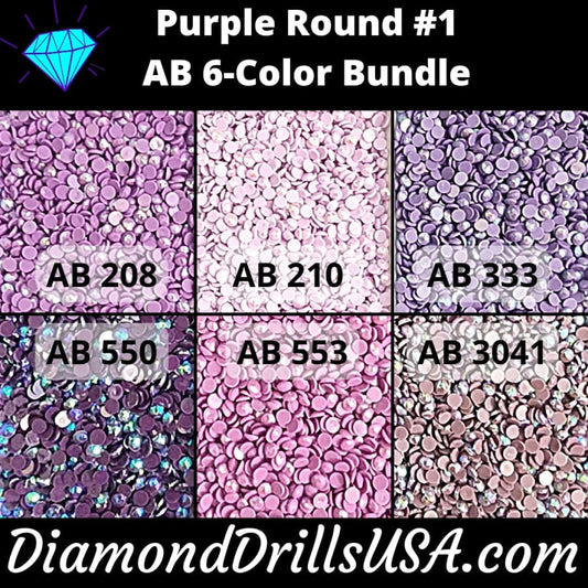 AB Round Bundle Purple #1 6 AB Colors Aurora Borealis 