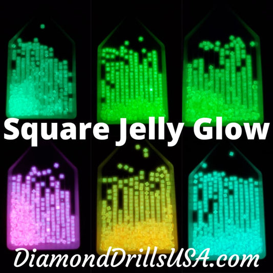 ALL 6 Jelly SQUARE GLOW in the Dark UV 5D Diamond Painting 