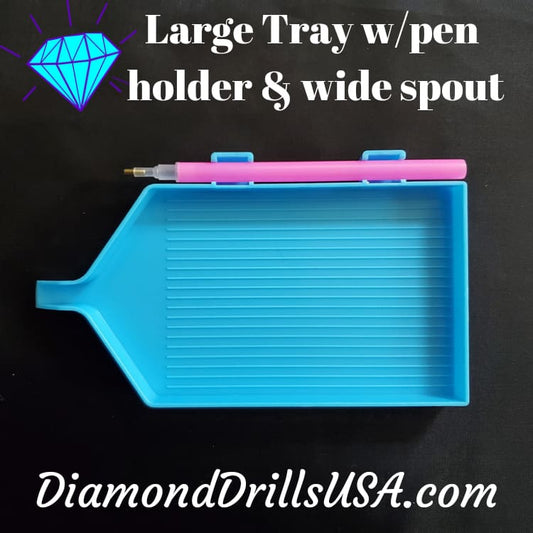 Large Blue Drill Tray with Pen Holder & Wide Pour Spout for 
