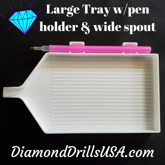 Large White Drill Tray with Pen Holder & Wide Pour Spout for