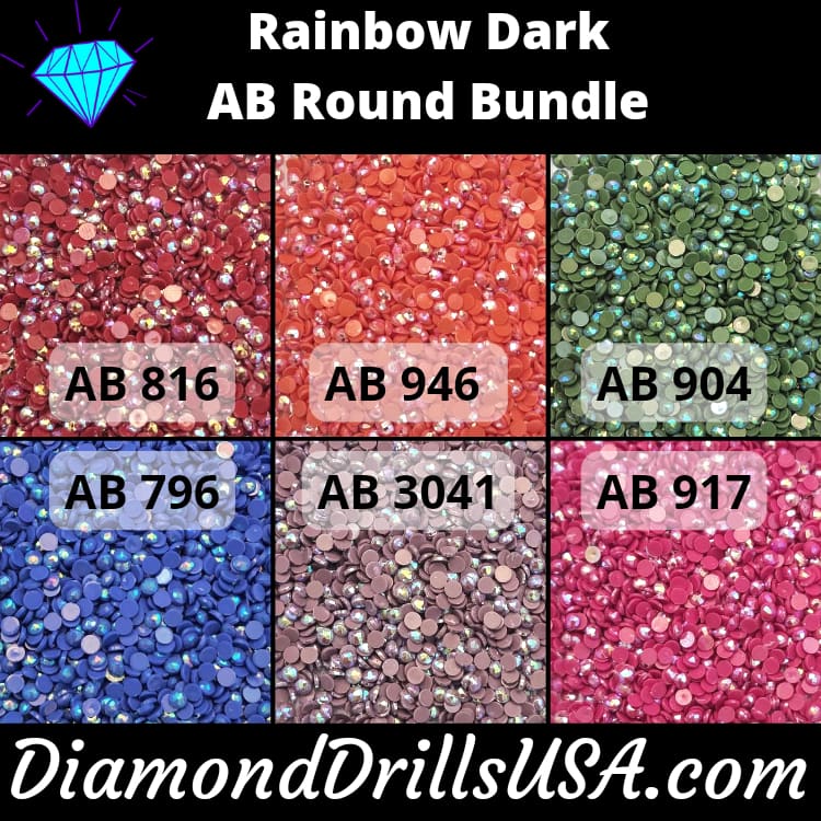Rainbow Dark AB ROUND Bundle 6 AB Colors Aurora Borealis 