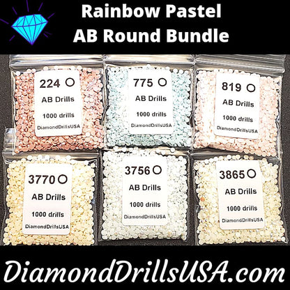 Rainbow Pastel AB ROUND Bundle 6 AB Colors Aurora Borealis 