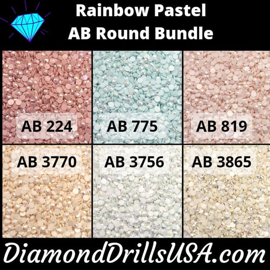 Rainbow Pastel AB ROUND Bundle 6 AB Colors Aurora Borealis 