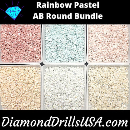 Rainbow Pastel AB ROUND Bundle 6 AB Colors Aurora Borealis 