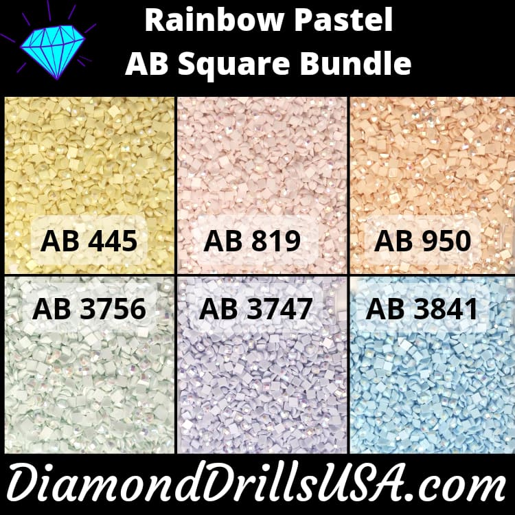 Rainbow Pastel AB SQUARE Bundle 6 AB Colors Aurora Borealis 