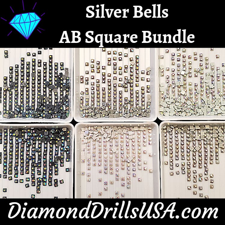 Silver Bells AB Square Bundle 6 AB Colors Aurora Borealis 