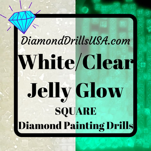 White/Clear Jelly SQUARE GLOW in the Dark UV 5D Diamond 