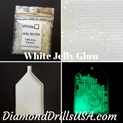 White/Clear Jelly SQUARE GLOW in the Dark UV 5D Diamond 